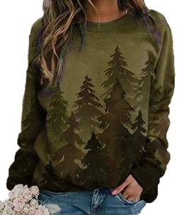 Damen O-Neck Loose Fit Hoodies Langarm Bäume Wald Print Shirt Casual Funny Hooded für Herbst Winter von Oneforus