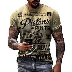 Herren Motor Oil T-Shirt Motorradfahrer Letters Print Retro T-Shirt Rundhals Kurzarm T-Shirts von Oneforus