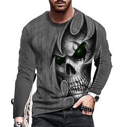 Herren T-Shirt mit Totenkopf Print Personality Fashion T-Shirt Rundhals Langarm T-Shirt von Oneforus