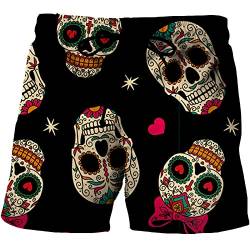 Oneforus Herren Totenkopf Printed Beach Shorts Badehose Quick Dry Casual Polyester Badeshorts von Oneforus