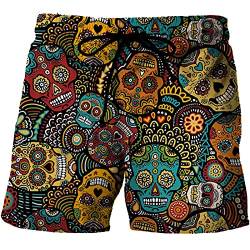 Oneforus Herren Totenkopf Printed Beach Shorts Badehose Quick Dry Casual Polyester Badeshorts von Oneforus