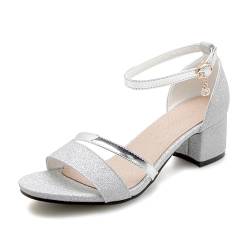 Onewus Damen Fashion Open Toe Schnalle Blockabsatz Sandalen (Silber, 36) von Onewus