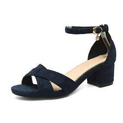 Onewus Damen Gemütlich Sandalen mit Blockabsatz Schnalle Schuhe Sommer (Blue, 38 EU) von Onewus