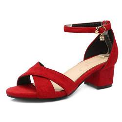 Onewus Damen Gemütlich Sandalen mit Blockabsatz Schnalle Schuhe Sommer (Red, 39 EU) von Onewus