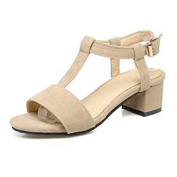 Onewus Damen Gemütlich & Basic Sandalen mit Blockabsatz Open Toe Schuhe (Beige, 38 EU) von Onewus