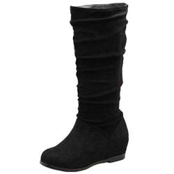 Onewus Damen Keilabsatz Langschaft Stiefel mit Runder Zehe (Schwarz, 38 EU) von Onewus