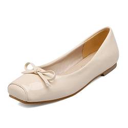 Onewus Damen Klassischer Ballerinas Square Toe Übergrößen Flache Schuhe mit Bogen (Beige, 41 EU) von Onewus