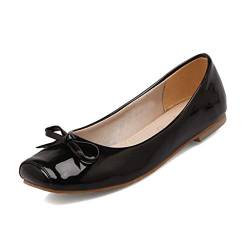 Onewus Damen Klassischer Ballerinas Square Toe Übergrößen Flache Schuhe mit Bogen (Black, 43 EU) von Onewus