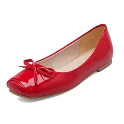 Onewus Damen Klassischer Ballerinas Square Toe Übergrößen Flache Schuhe mit Bogen (Red, 38 EU) von Onewus