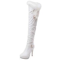 Onewus Damen Knie Hoch Stiefel mit Absatz (Weiß, 38 EU) von Onewus