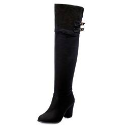 Onewus Damen Knie Hoch Stiefel mit Blockabsatz Reißverschluss Schuhe (Schwarz,43 EU) von Onewus