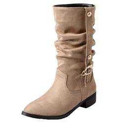 Onewus Damen Slouch Boots mit flachem Absatz und spitzer Zehenpartie (Beige, 45 EU) von Onewus