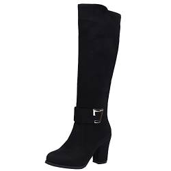 Onewus Damen Stiefel mit Blockabsatz Reißverschluss Langschaft Stiefel (Schwarz, 38 EU) von Onewus