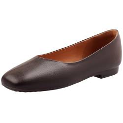 Onewus Flache Vintage-Schuhe/Bootsschuhe für Damen mit quadratischer Spitze (Braun, 38) von Onewus