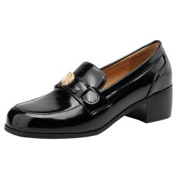 Onewus Premium-Damen-Slip-on-Loafer mit runder Spitze und Blockabsätzen (Schwarz, 35) von Onewus
