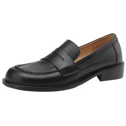 Onewus Premium-Slip-on-Loafer für Damen mit runder Zehenpartie und klobigen Absätzen (Schwarz, 34) von Onewus
