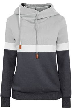 Onfettic Damen Kapuzenpullover Winter Langarm Hoodie Baumwoll Farbblock Sweatshirt Pullover (Hellgrau,M) von Onfettic