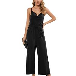 Oniissy Damen Sommer rückenfreie Overalls Lässige Rüschen Flügelärmel/ärmellose Hosenträger einteilige Hose mit weitem Bein-Schwarz 2||XL von Oniissy