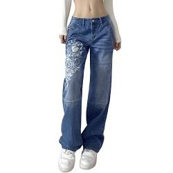 Oniissy Schlaghose im Vintage-Stil für Damen, schmal geschnittene Flare-Jeans mit hoher Leibhöhe, gerade Jeans mit weitem Bein für Damen, Vintage-Streetwear von Oniissy
