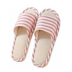 Oniphia Leinen Home Hausschuhe Leinen Slides Sommer Pantoletten Slippers für den Innenbereich Leinen Rutschfeste Haushaltsschuhe(Rosa, EU39-40) von Oniphia