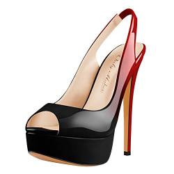 Only maker Absatz Sandalen High Heels Slingback Plateau Stiletto Pumps Farbverlauf Schwarz Rot 35 EU von Only maker