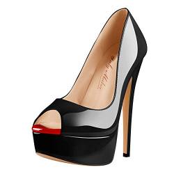 Only maker Damen High Heels Stiletto Pumps mit Peeptoe Lackleder Schuhe Schwarz 42 EU von Only maker