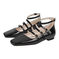 Only maker Damen Klassische Ballerinas mit Schnallen Frauen Flats Mary Jane Strap Flache Schuhe Lolita Lack Schwarz EU 40 von Only maker