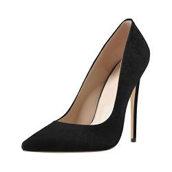 Only maker Damen Klassische High Heels Spitze Elegante Pumps Stiletto Damenschuhe Veloursleder Schwarz 46 EU von Only maker