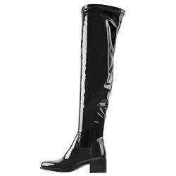 Only maker Damen Overknees Stiefel Stretch Winterschuhe mit Reißverschluss Lack Schwarz 43 EU von Only maker