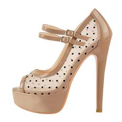 Only maker Damen Pee Toe Plateau Riemchenpumps mit Pfennigabsatz Polka Dot Stiletto Pumps Beige EU 43 von Only maker