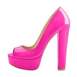 Only maker Damen Peeptoe High Heels Elegante Plateau Pumps Blockabsatz Lack Optik Pink 43 EU von Only maker