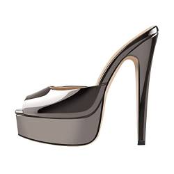 Only maker Damen Peeptoe Sandaletten Stiletto Absatz Pantoletten Plateau Metallic Metalgun 43 EU von Only maker