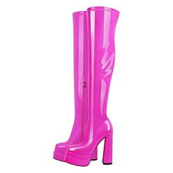 Only maker Damen Plateau Overknees Stretch Long Boots Lack Viva Magenta 39 EU von Only maker