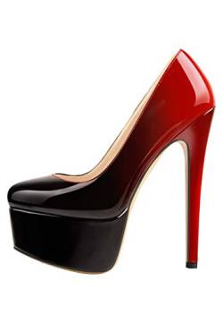 Only maker Damen Plateau Pumps Stiletto High Heels Slip on Geschlossene Elegante Damenschuhe Lackoptik Schwarz Rot 42 EU von Only maker