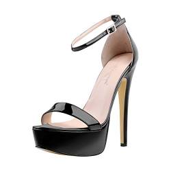 Only maker Damen Plateau Sandaletten Glitzer Metallic Sandalen Pumps Riemchensandalen High Heels Stiletto Lack Schwarz 46 EU von Only maker