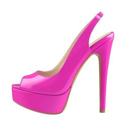 Only maker Damen Plateau Sandaletten Peeptoe Slingback High Heels Lack Sandalen mit Stiletto Absatz Pink 39 EU von Only maker