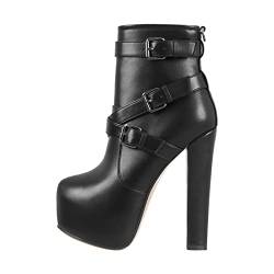 Only maker Damen Plateau Stiefeletten Blockabsatz Kurzschaft Stiefel Warm Gefüttert Ankle Boots Reißverschluss PU Schwarz 41 EU von Only maker