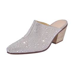 Only maker Damen Pumps Mules Glitzer High Heels Pantolette Blockabsatz Clogs Metallic Strass Silber 39 EU von Only maker