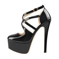 Only maker Damen Riemchenpumps Plateau High Heels Lack Pumps Elegant mit Schnalle Schwarz 39 EU von Only maker