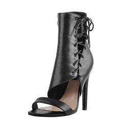 Only maker Damen Sandaletten Open Toe Lace Up Stiletto High Heels Sandalen Stiefel Sommer Lederimitat Schwarz 35 EU von Only maker