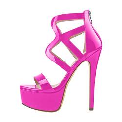 Only maker Damen Sandaletten Plateau High Heels Riemchen Sommerschuhe Metallic Lack Viva Magenta 38 EU von Only maker