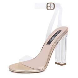 Only maker Damen Slingback Knöchelriemchen Sandaletten mit Block Absatz aus Plexiglas Gold 35 EU von Only maker