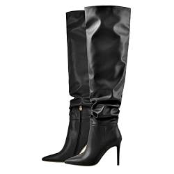 Only maker Damen Slouchy Stiefel Über Knie Langschaft Weitschaft Stiefel Gefütterte Damenstiefel mit Absatz Absatzstiefel Schwarz EU 44 von Only maker