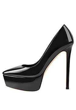 Only maker Damen Spitz Plateau High Heels Stiletto Pumps Lackleder Schwarz 40 EU von Only maker