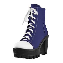 Only maker Damen Sportliche Stiefeletten Plateau Canvas Ankle Boots Blockabsatz Blau 38 EU von Only maker