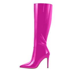 Only maker Damen Stiefel Spitze High Heels Boots mit Reißverschluss Stiletto Absatz Lackleder Viva Magenta 46 EU von Only maker