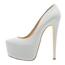 Only maker Frauen Plateau Pumps Klassische High Heels mit Stiletto Absatz Modische Damenschuhe für Hochzeit Party Ball Lederimitat Weiß EU 44 von Only maker