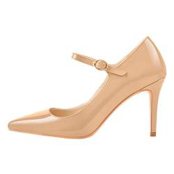 Only maker Frauen Pumps mit Absatz Riemchenpumps Pfennigabsatz High Heels Absatzpumps Stilettos Lack Creme Beige EU 35 von Only maker