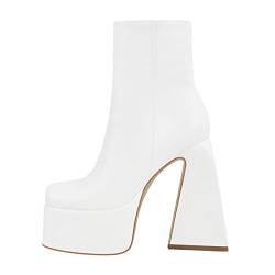 Only maker Plateau Halbstiefel mit Absatz Damenschuhe Elegant Cool Chunky Heels Booties Weiß für Hochzeit Party Fest White EU 38 von Only maker