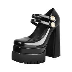 Only maker Plateau Mary Jane mit Riemchenschnallen Halbschuhe Blockabsatz Riemchenpumps Gothic Pumps Schwarz EU 36 von Only maker